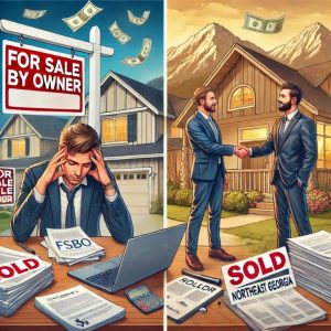 Illustration showing the pros and cons of For Sale by Owner vs. Realtor for home sellers in Northeast Georgia