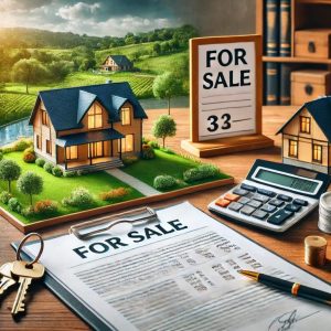Illustration of real estate paperwork, calculator, and for sale sign – representing the hidden costs of selling a home in Northeast Georgia