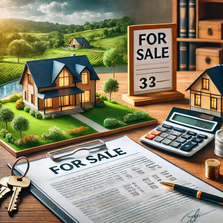 Illustration of real estate paperwork, calculator, and for sale sign – representing the hidden costs of selling a home in Northeast Georgia